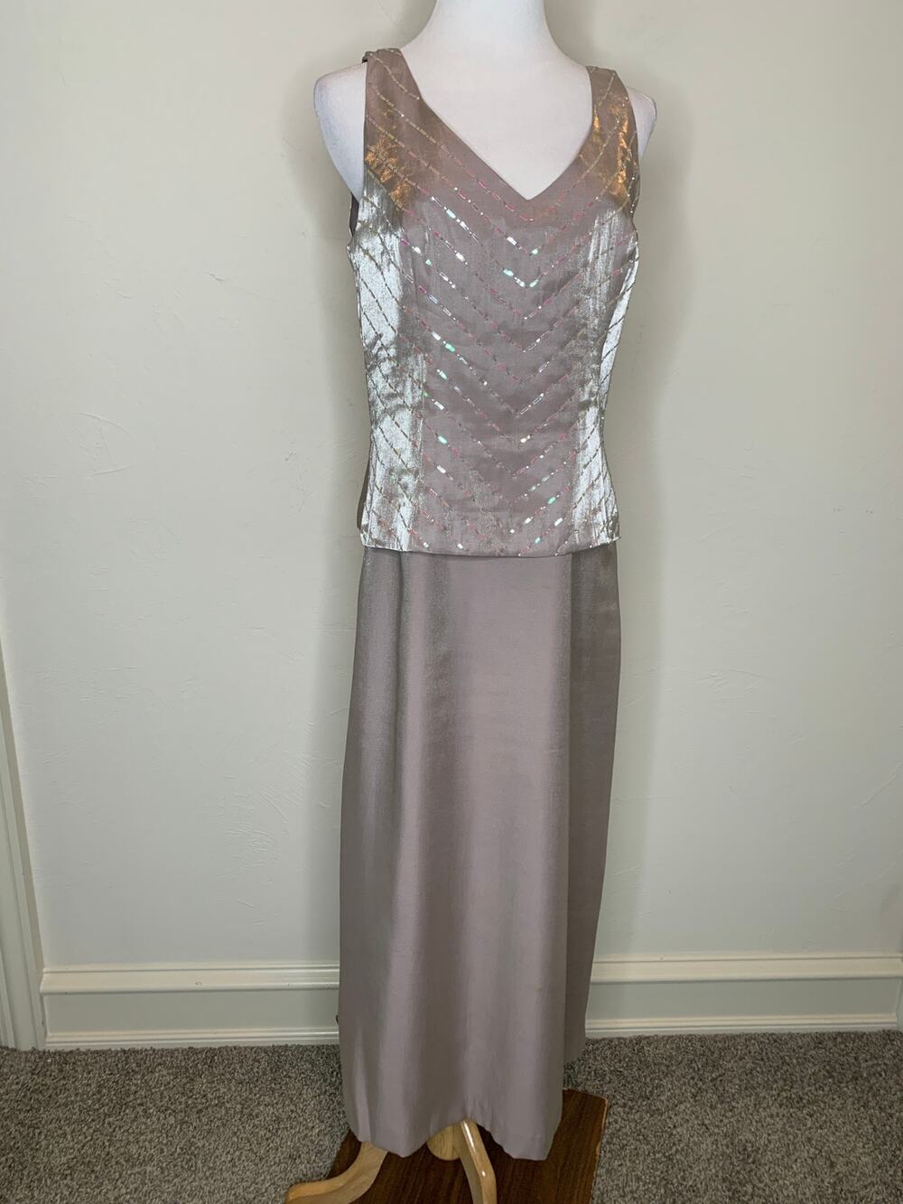 Alec Evenings Formal Dress Jacket Set Sz 12 Champagne Taupe